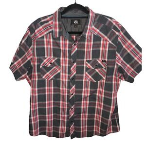 Rock & Republic Men's Plaid Short Sleeve Button Up Shirt XXL Charcoal Red